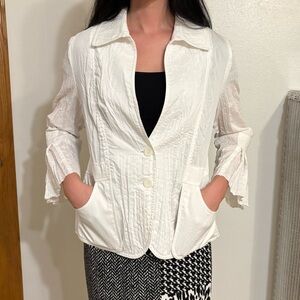 White Textured Blazer with Button Closure